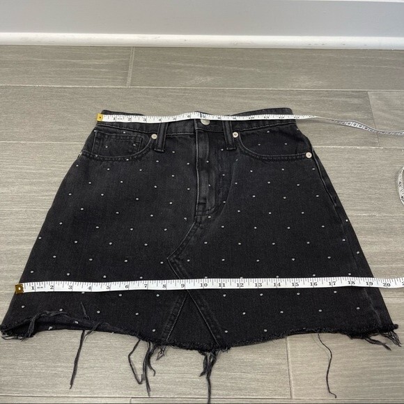 Madewell Rigid Denim A-Line Mini Skirt Metallic Dots Edition Black Jean 24 XS - Picture 14 of 16